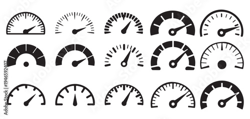 Speedometer Gauge Meter Icons Set, Dashboard Speed Indicator Vector Collection. Vector illustration eps 10