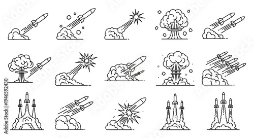 Collection of Missile Launch Icons and Explosions.