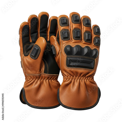 Pair of brown leather work gloves with black padding