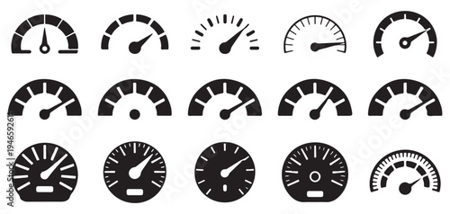 Speedometer Gauge Meter Icon Set Vector, Dashboard Speed Indicator Symbols Collection. Vector illustration eps 10