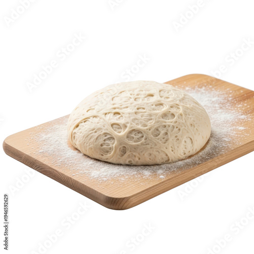 Raw bread dough on a wooden cutting board
