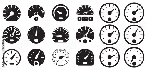 Speedometer Gauge Icon Set, Dashboard Meter and Speed Dial Vector Collection. Vector illustration eps 10