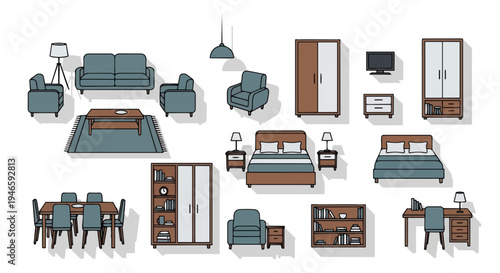 Comprehensive vector collection of modern home furniture for interior design projects and room layouts