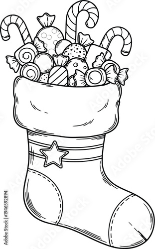 Christmas stocking filled with colorful candies and sweet treats for holiday fun