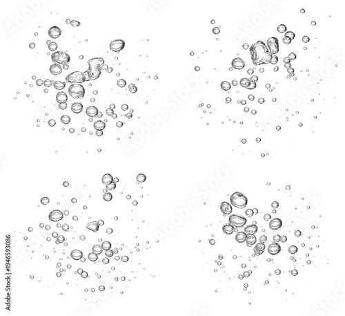 Collection black water bubble, oxygen air isolated on a white background. underwater clear liquid with bubbles flowing up to the water surface. drop air in water