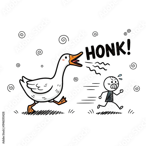 Angry Goose Chasing Scared Person Honk Cartoon.