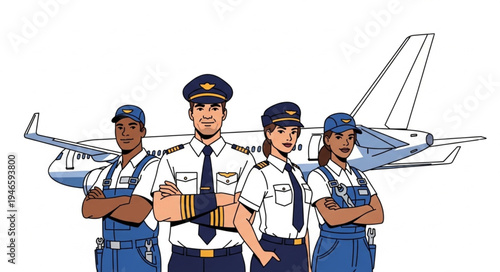 Airline pilots and mechanics team.