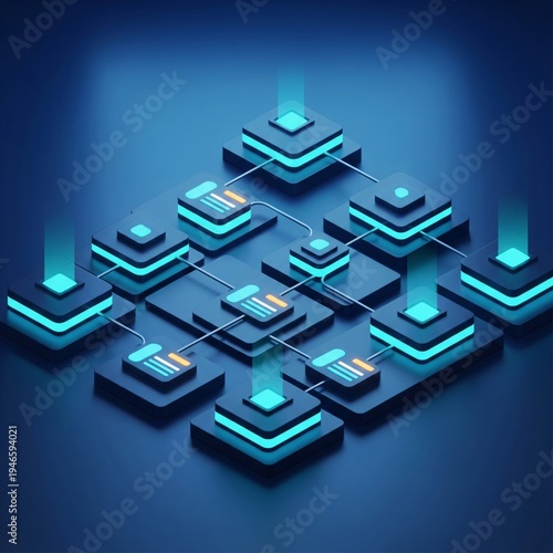 Abstract Digital Network With Glowing Blue Nodes and Data Streams