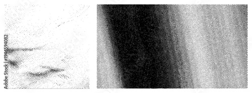 Black and white halftone texture transitioning from dense to sparse, graphic design element, print art effect, visual gradient, stippling technique,.