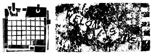 Weathered welcome graffiti art, urban stencil tag, spray painted wall text, street art design, gritty texture, bold lettering, gritty urban aesthetic.