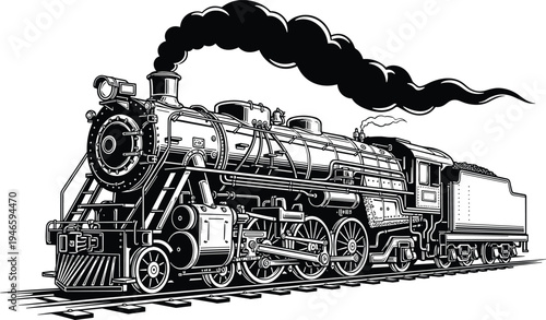 vintage, steam, locomotive, train, railway, engine, transport, classic, retro, industrial, travel, rail, machine, power, smoke, history, transportation, vector, illustration, silhouette