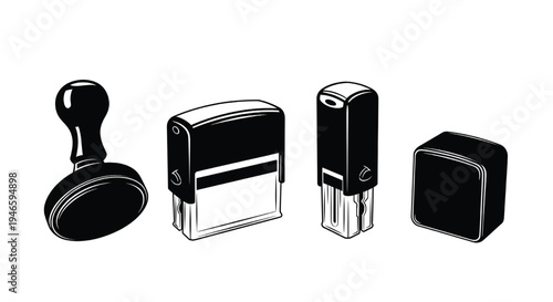 Four black rubber stamps
