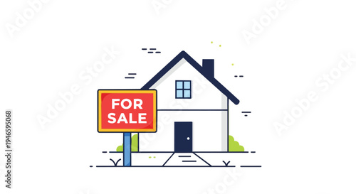 Modern minimalist home for sale illustration showcasing a contemporary property market transaction concept. Ideal for real estate listings