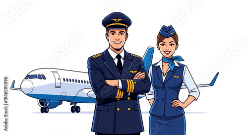 Airplane pilot and flight attendant.
