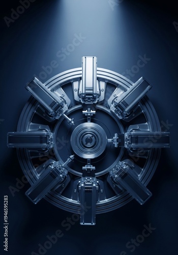 Modern Metallic Vault Door Mechanism With Dramatic Spotlight Lighting