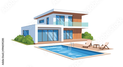 Modern luxurious house with private swimming pool and lounge area