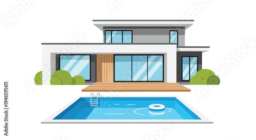 Modernist architectural home with a captivating blue swimming pool and inviting outdoor recreational area