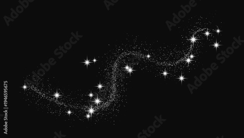 Silver glittering confetti wave and stardust