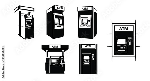 A set of different ATM machines in various designs