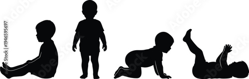 Set of Silhouettes Depicting a Baby in Various Stages of Growth and Development Including Lying Down Crawling Sitting and Standing