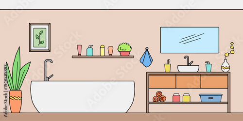 Bathroom graphic home interior color sketch illustration vector 