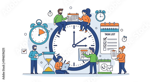 People Working Around Large Clock Time Management.