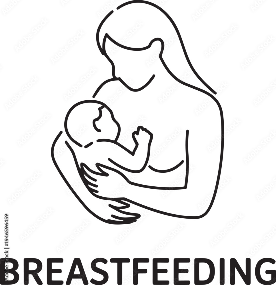 Fototapeta premium Hand drawn breastfeeding mother and baby illustration isolated on transparent background