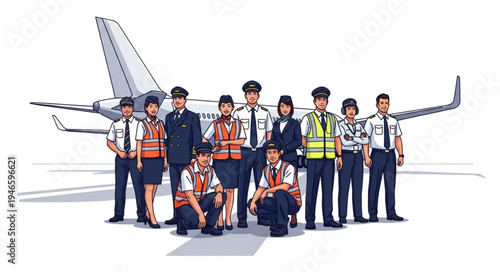 Airline Ground Crew Team Standing.