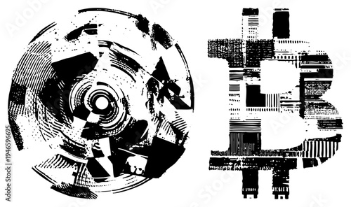 Digital currency Bitcoin alongside stylized globe, representing decentralized finance, blockchain tech, crypto economy, global transactions, digital assets.