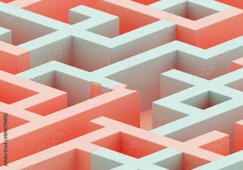 Geometric Maze Abstract Background With Pastel Colors And Shadows