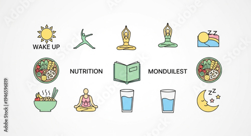Healthy Lifestyle Icons Representing Wellness and Balance.