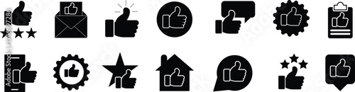 Like, Rating and Feedback Icons Set – Thumbs Up, Stars, Review, Approval and Social Media Feedback Vector Collection