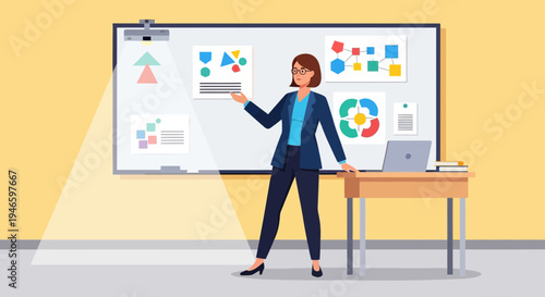 Professional Woman Giving a Presentation in a Modern Classroom Setting