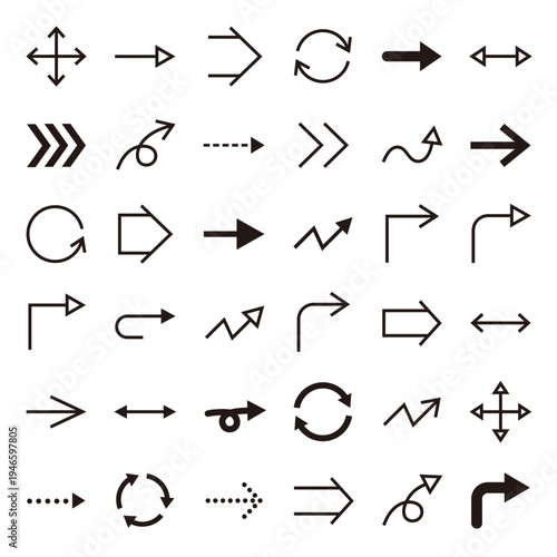 矢印のベクターイラストセット。アイコン、シンプル、線画