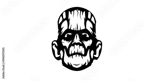 frankenstein face, black isolated silhouette