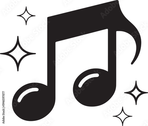 Musical eighth and quarter note symbols isolated on transparent background