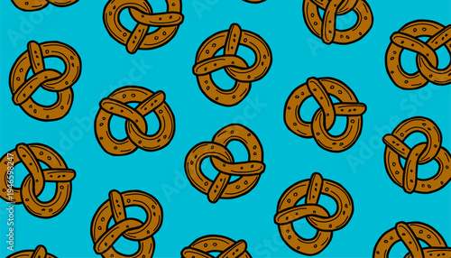 doodle pretzel pattern. doodle bread slice pattern background. loaf bakery pattern. Minimal Doodle Vector Texture pretzel pattern