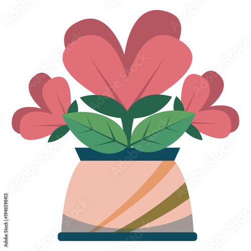Cute Heart Shaped Flower in Decorative Pot – Spring Garden Flat Illustration