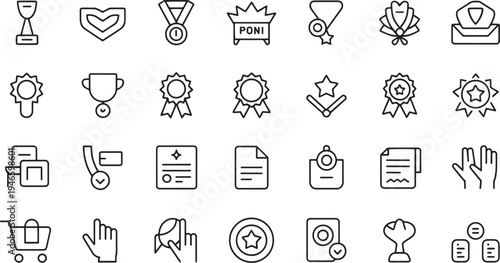 Set of flat design hand drawn icons and symbols for various activities and achievements