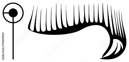Sleek black comb with fine teeth and round handle, hair styling tool, grooming accessory, modern flat vector, isolated cutout graphic.