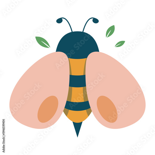 Cute Bee with Leaves – Spring Pollinator Illustration