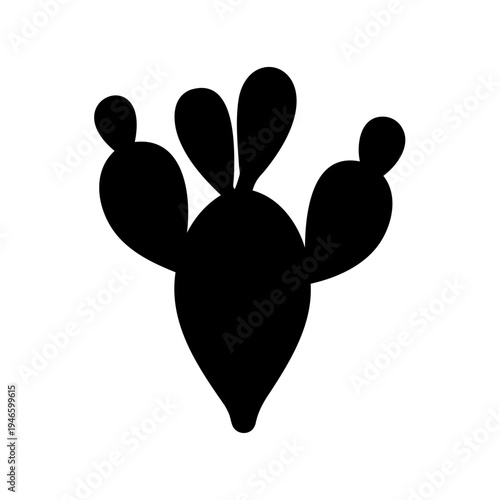 Black silhouette of a prickly pear cactus plant on white background