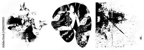 Fragmented halftone, abstract geometric shapes, glitch art texture, digital noise distortion, composition, graphic design element, vector art piece.