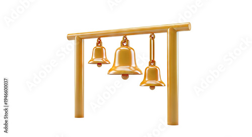 Three Orange Bells Hanging on a Rack