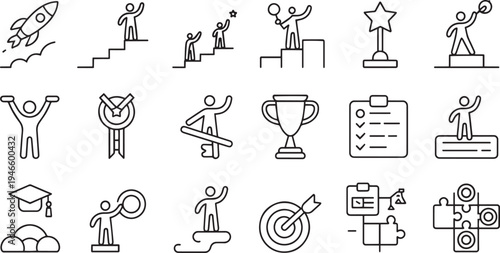 Set of hand drawn flat style sports and education icons isolated on transparent background