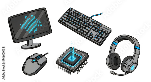 Wallpaper Mural Illustration of essential computer and gaming peripherals with a circuit board Torontodigital.ca