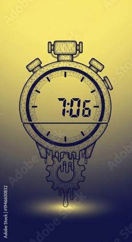 Pixelated Stopwatch With Gears Showing 706 Time Yellow Gradient