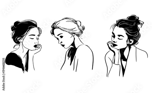 Minimalist portraits of thoughtful women 