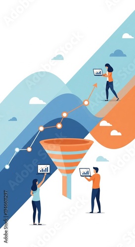 Data analysis and business growth concept with people and charts