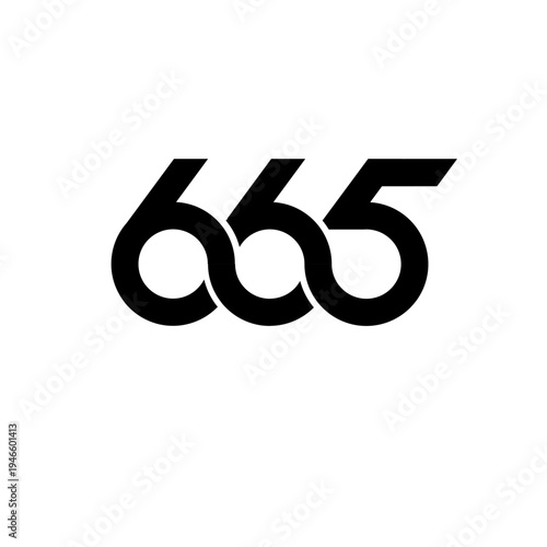 Black modern bold number 665 graphic with overlapping digits on a crisp white background